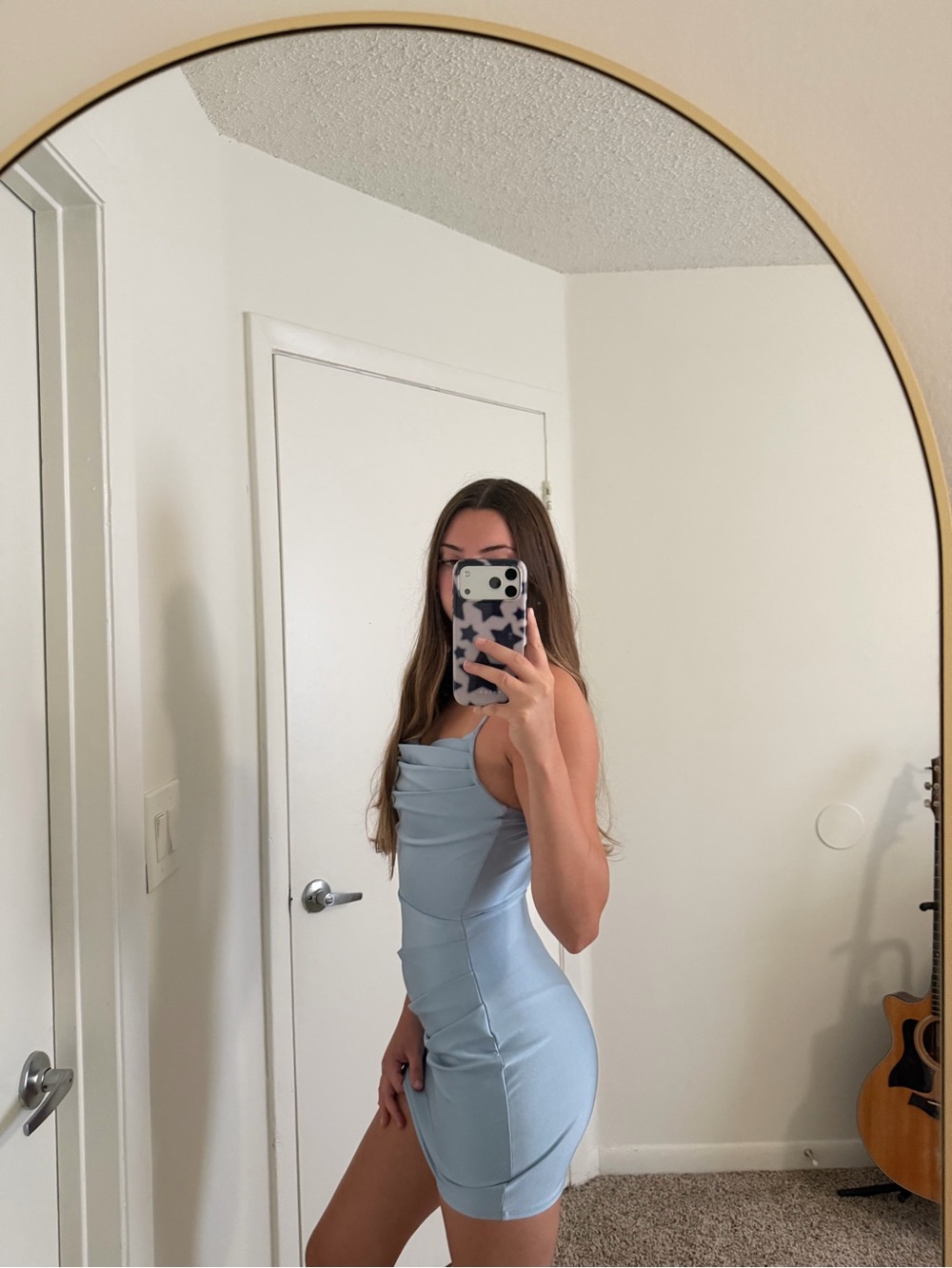 Windsor Satin Cowl Neck Mini Dress - Light Blue - Picture 4 of 6